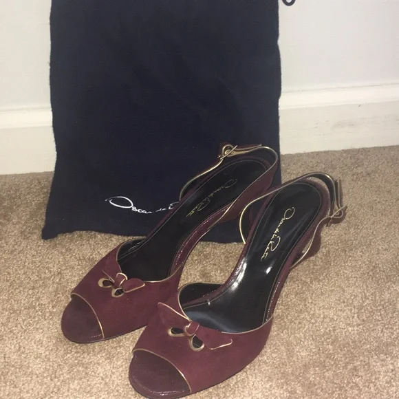 Oscar de la Renta wine colored shoes with dust bag worn once Host Pick!! - Picture 1 of 6